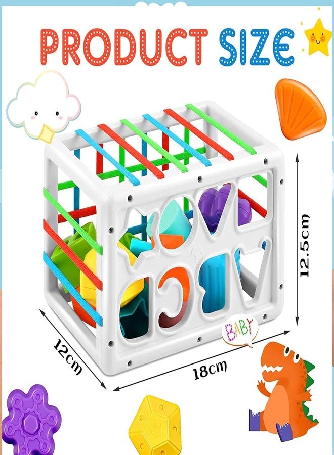 Kriva Export Baby Shape Sorting Toy, Montessori Sensory Toys with Blocks Colorful Cube and Alphabets, Shape Sorting Toy with Elastic Bands Fine Motor Skill Toy, Preschool Learning Toys - Image 5